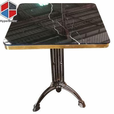 4 Person Square Black Marble Dining Table with Black Wrought Iron Base