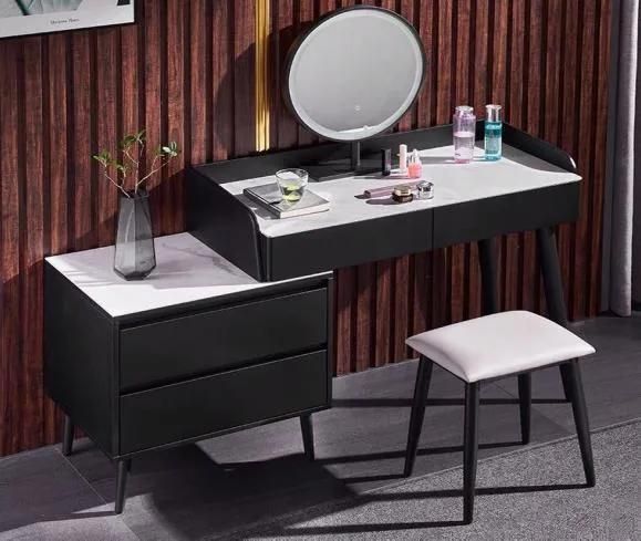 Modern Vanity Wooden Table Set Mirrored Modern 3 Drawers Bedroom Furniture Makeup Dresser Chest