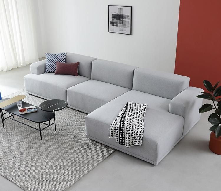 Modern Home Living Room Furniture Set Grey Velvet Fabric Corner Sofa