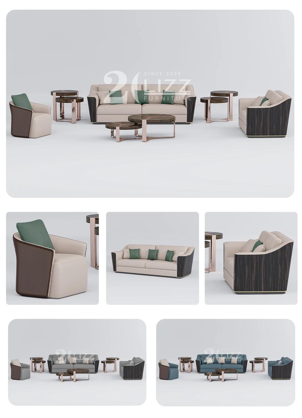 Modern Modular Hotel Home Living Room Furniture Luxury Geniue Leather Sofa with Metal Leg
