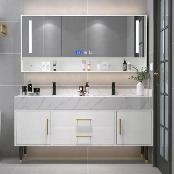 Light Luxury Rock Board One Bathroom Cabinet Combination Simple Modern Toilet Hand Wash Basin Set Wash Table Mirror Cabinet