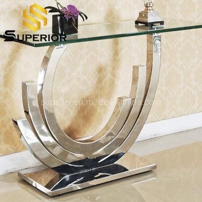 Modern Stainless Steel Luxury Metal Console Table Glass Top