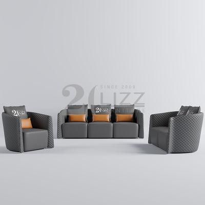 Luxury Italian Minimalist Design Wood Furniture Modular PU Leather Couch Sofa Set with Single Sofa