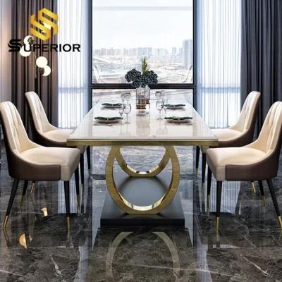 Gold Metal Frame Artificial Marble Dining Table With High Quality