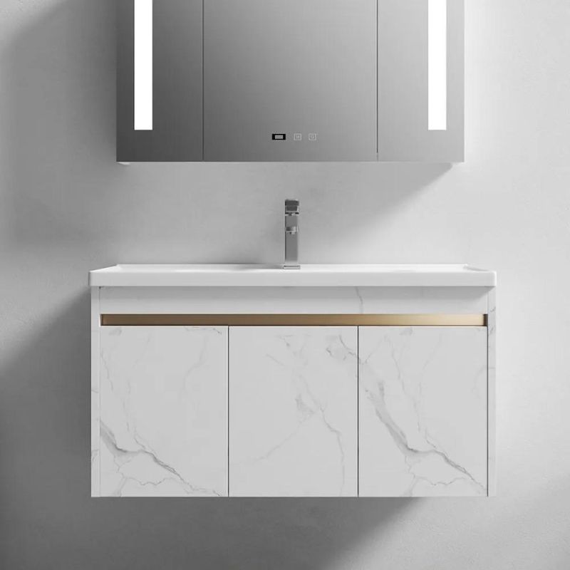 35.4" Faux Marble Wall-Hung Bathroom Vanity with Top Stone Slate Vessel & Sink