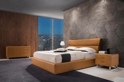 Modern Hot Sale Italian Style Leather Bed Home Bedroom Furniture with Comfortable Headboard