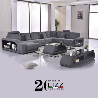 Fast Delivery Modern Home Furniture New Design U Shape Fabric Sofa with Coffee Table and Tea Table