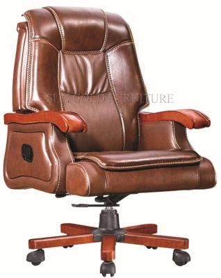 Classic Brown Luxury Real Leather Boss Chair with Wood Foot