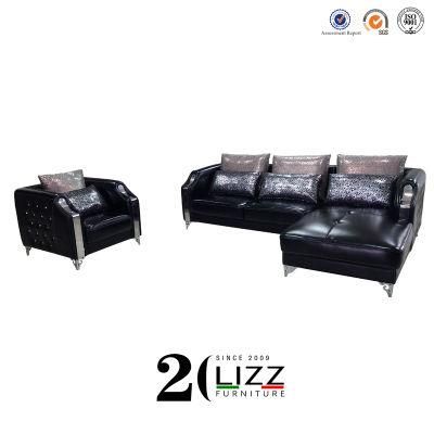 European Style Button Tufted Genuine Leather Sofa Set for Living Room Furniture