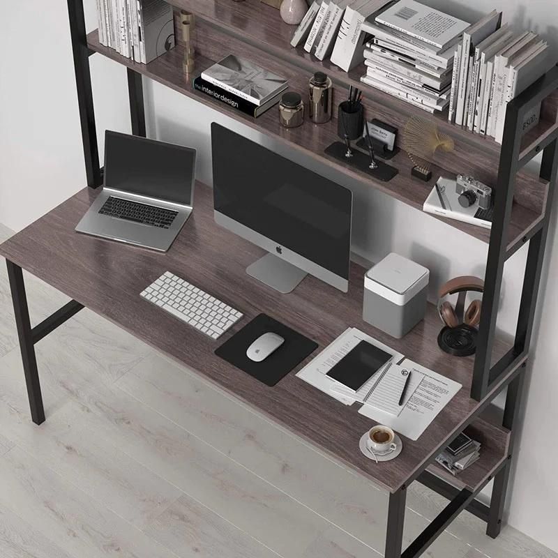 Metal Legs Table Desk with Storage Shelves for Study 120cm Home Office Bookshelf with Space Saving Design Computer Desk