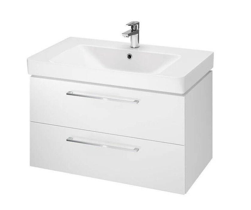 Bathroom Furniture Washbasin Ceramic 80 Cm Vanity Unit Drawer White Lm