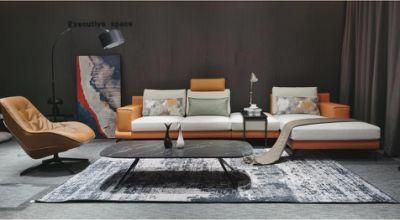 Modern Orange Sponge Microfiber Leather Long Living Room Furniture Sofa