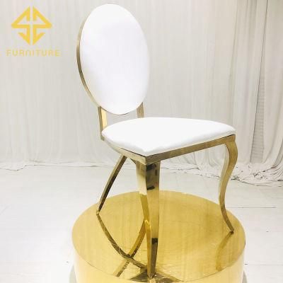 Modern Luxury Round Back PU Leather Seat Stainless Steel Golden Dining Chair