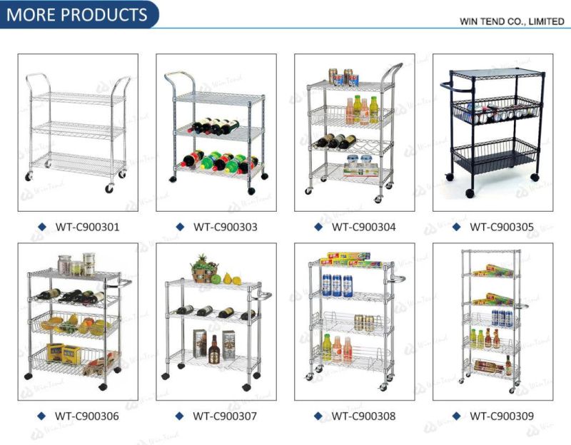 Kitchen 3 Tiers Chrome Wire Trolley Service Cart with Wire Basket Storage Shelf