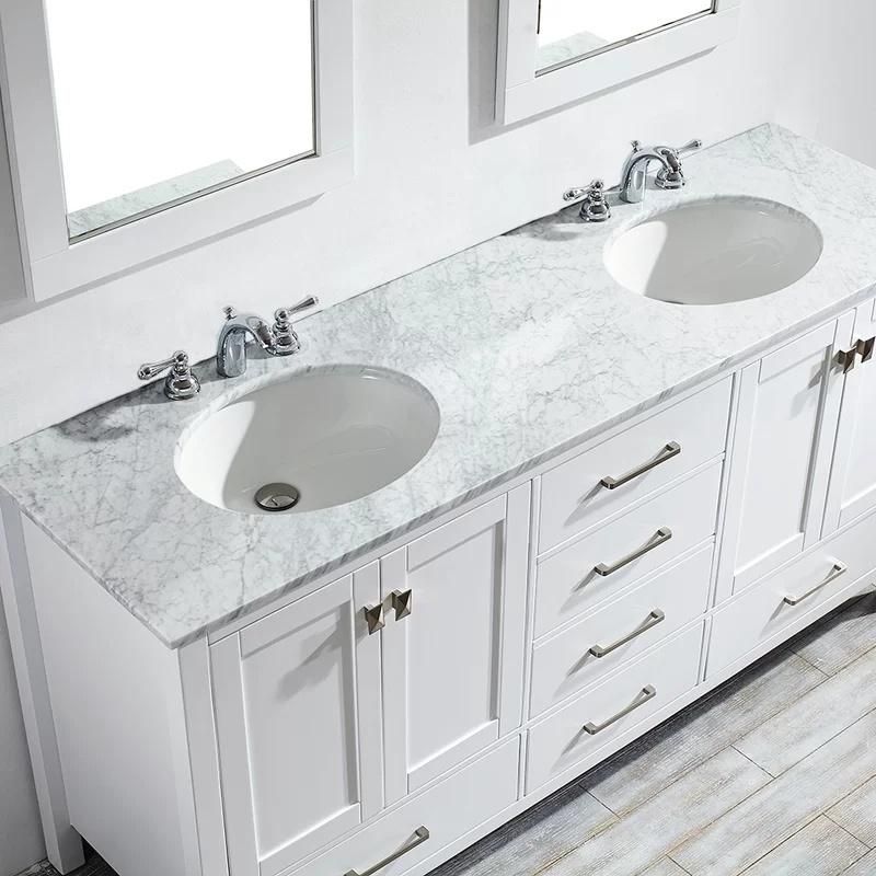 New Design Solid Wood 72" White Double Bathroom Vanity Cabinet