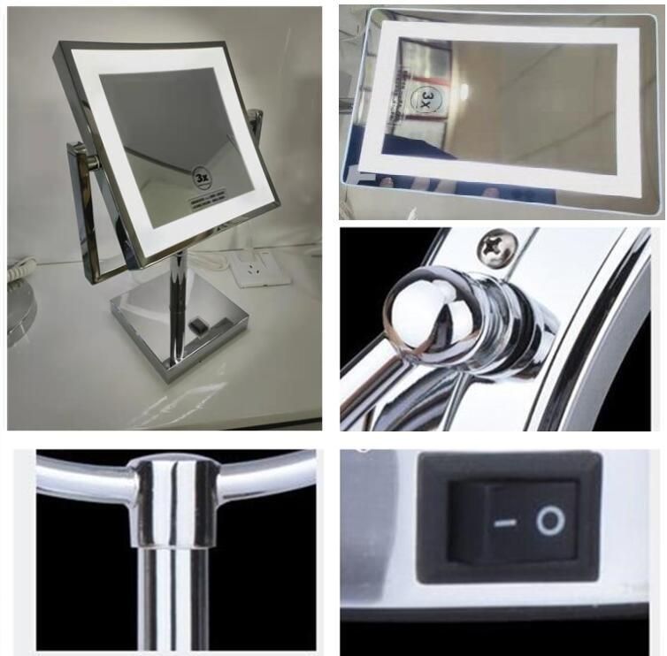 Rectangle Square Free Stand Double-Sided Swivel Magnifying LED Makeup Mirror for Vanity and Bathroom Counter Top