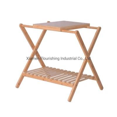 Bamboo Folding Luggage Rack for Bedroom, Guest Room, Hotel, Living Room with Shelf