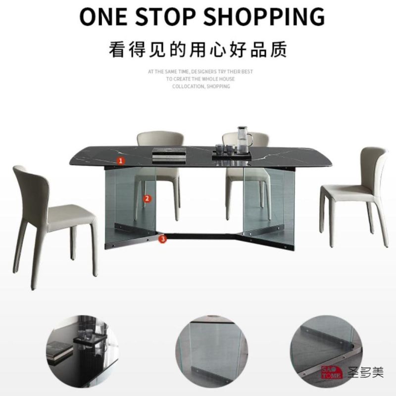Italian Style Design Modern Extendable Dining Table Metal Glass Slate Dining Table