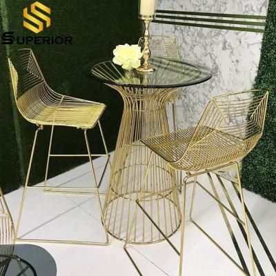 Luxury Wedding Furniture Gold Bar Table with Wire Cocktail Chair