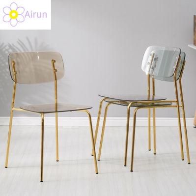 Wholesale Modern Luxury New Design Armless Acrylic Dinning Room Chair Stackable Transparent PC Dining Chairs with Chromed Legs