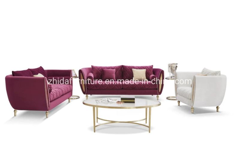 Comtemporary Luxury Home Living Room Red Metal Base Fabric Furniture Sofa Set