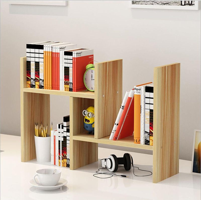 Desktop Bookshelf Storage Adjustable Wood Desktop Display Shelf Rack Counter Office Storage Rack Top Bookcase - Free Style Display Natural Stand