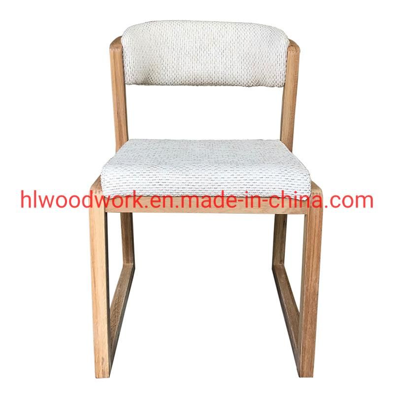 Dining Chair H Style Oak Wood Frame White Fabric Cushion Resteraunt Furniture