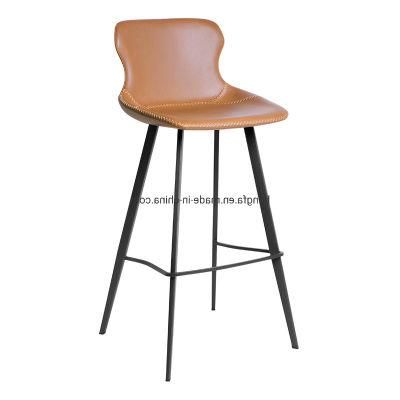 Modern Furniture Industrial Style Design Metal Base Leather Bar Chair with Backrest