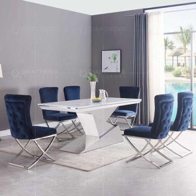 White Granite Marble Dining Room 8 Chairs Modern Dining Table Set