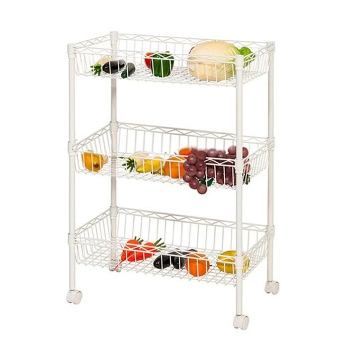 Moveable Chrome Metal White Household Kitchen Cart Rack with Basket