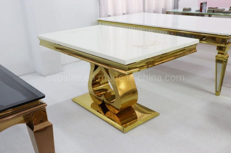 China Wholesale Stainless Steel Love Design Artificial Marble Wedding Table