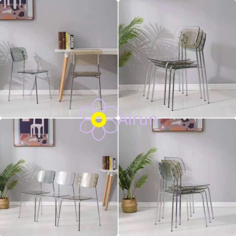 Wholesale Modern Clear Acrylic Dining Room Chairs Stackable Transparent PC Plastic Dining Chair with Chrome Legs for Cafe