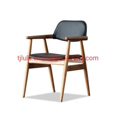 Modern Armrest Upholstered Solid Wooden Dining Chair PU Leather Cafe Chair Hotel Home Commercial Furniture Household Chairs