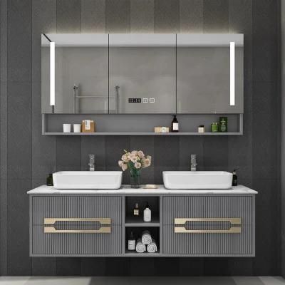 Modern Hot Selling Wall Mounted Plywood with Melamine Cabinet Quartz Table Top Bathroom Vanity From China Suppliers with LED Mirror Cabinet