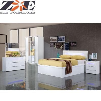 Global Hot Selling Modern MDF High Gloss PU Painting Bedroom Furniture Bed with Storage LED Light Bed