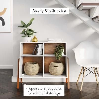 4-Cube Storage Open Shelf with Angled Design, Wood, Brown/White