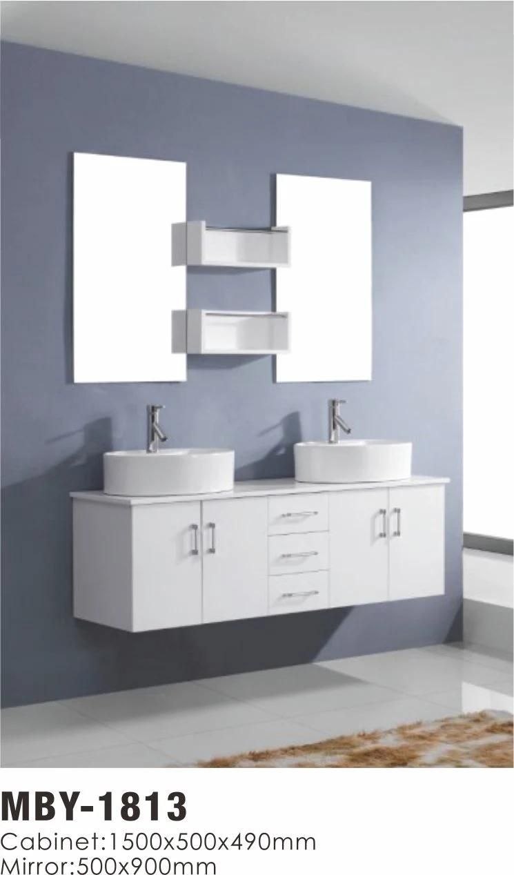 New Design MDF Bathroom Vanity Cabinet with Glass Wash Basin Fashion Furniture Makeup Mirror