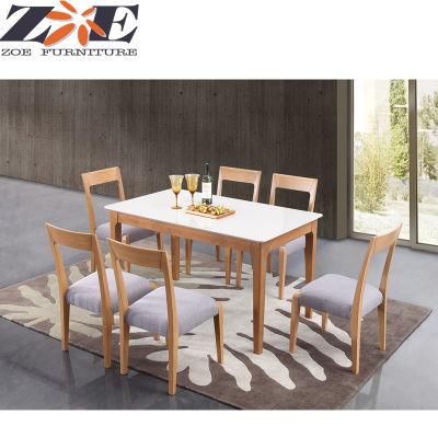 Modern Cheap Solid Wood Dining Table with Six Chairs