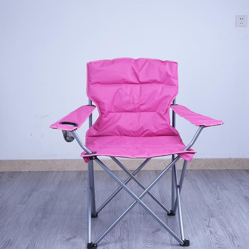 Pink Steel Folding Camping Chair with Armrest