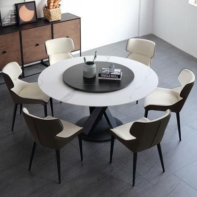 Modern Simple Apartment Household Rock Slab Turntable Round Dining Table 0273