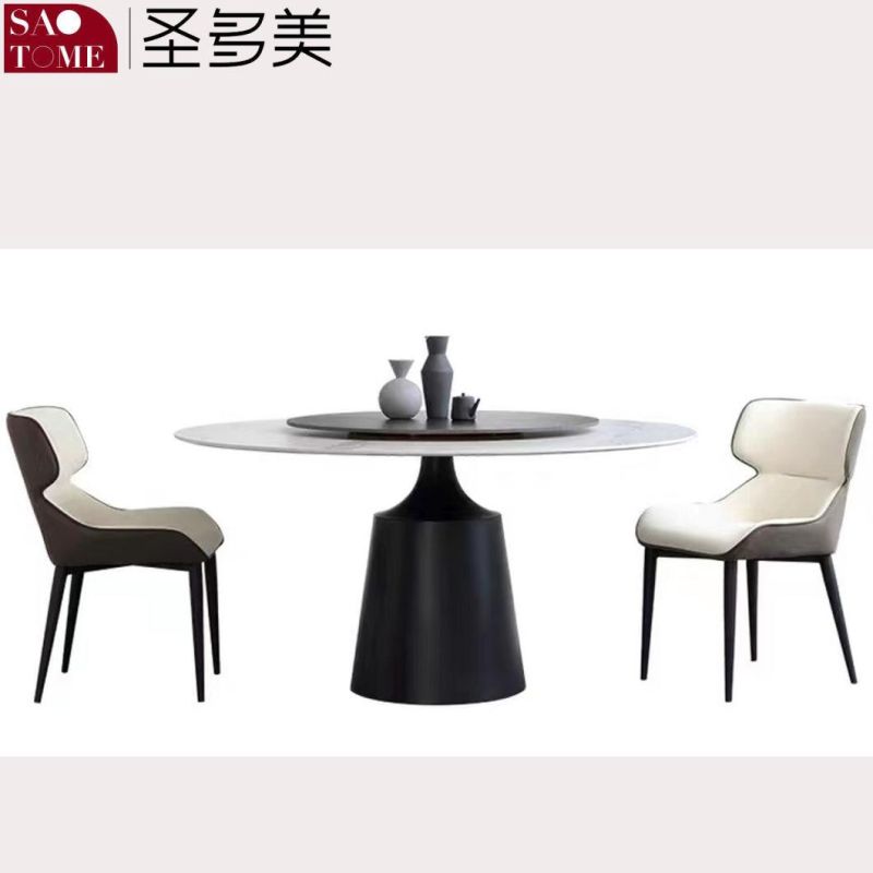 Rock Slate Dining Table Carbon Steel Base Round Table