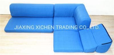 Modern Living Room Blue Fabric Corner Sofa Set