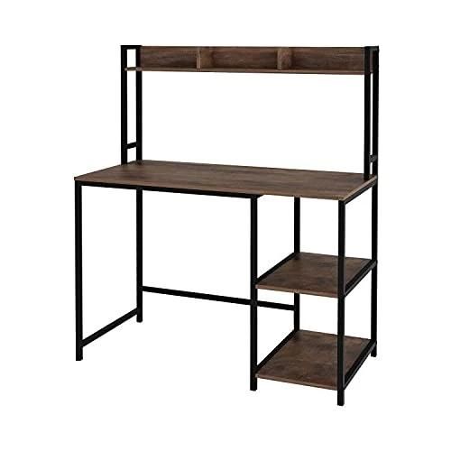 Black Computer Laptop Writing Study Desk Modern Home Office with Upper Hutch and 2-Tier Shelves