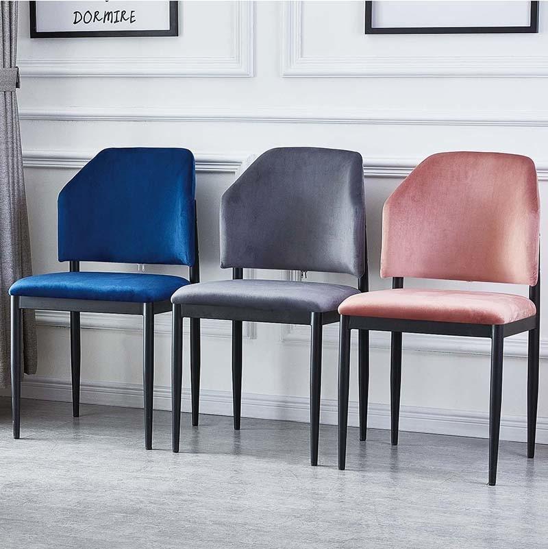 Home Restaurant Leisure Furniture Colored Velvet Fabric Dining Chair with Metal Legs