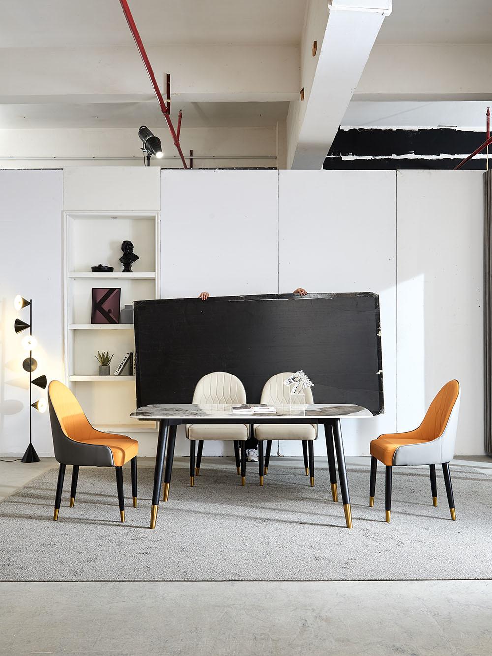 Grey Marble Dining Table with Carbon Steel Legs