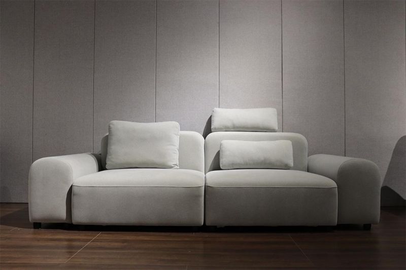 Living Room White Sofa Fabric Couch with Ottoman