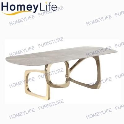 Special Design MID-Century Modern Coffee Table with Marble Top and Golden Base