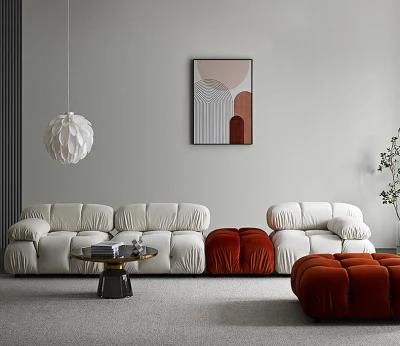 Light French Fabric Sofa Combination Cream Living Room Small Apartment Modern Minimalist Retro Style Straight Modular Sofa