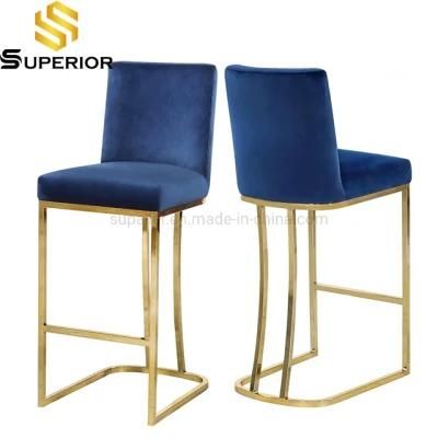 Blue Velvet High Stools Chair for Cafe Bar Table Furniture