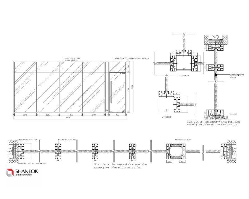 Shaneok Factory Price Glazed Glass Office Partition Wall